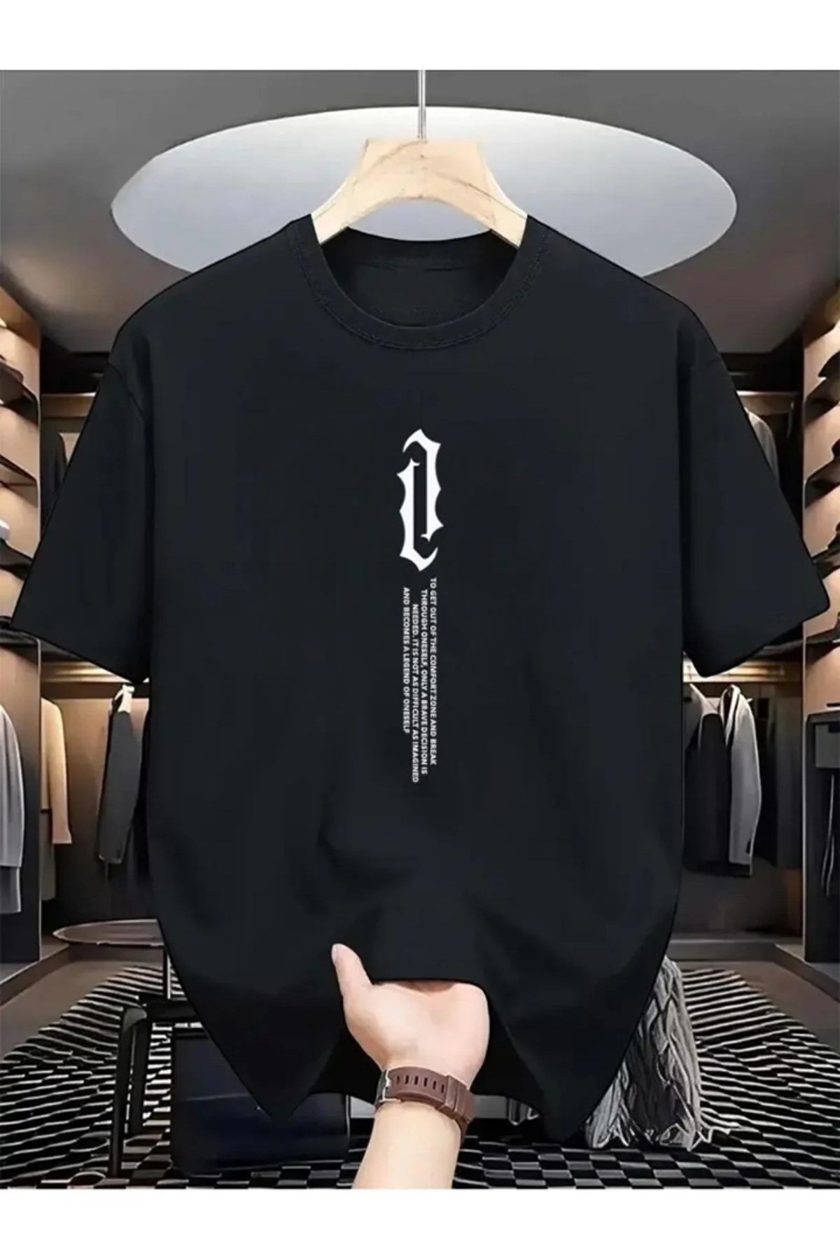 Unisex Dikey Baskılı Basic Bisiklet Yaka Regular T-shirt %100 Pamuk