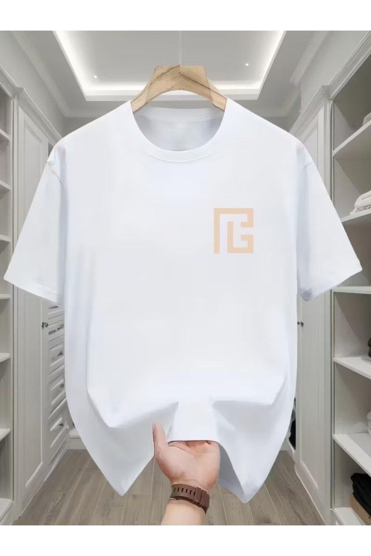 Unisex Geometrik Baskılı Basic Bisiklet Yaka Regular T-shirt