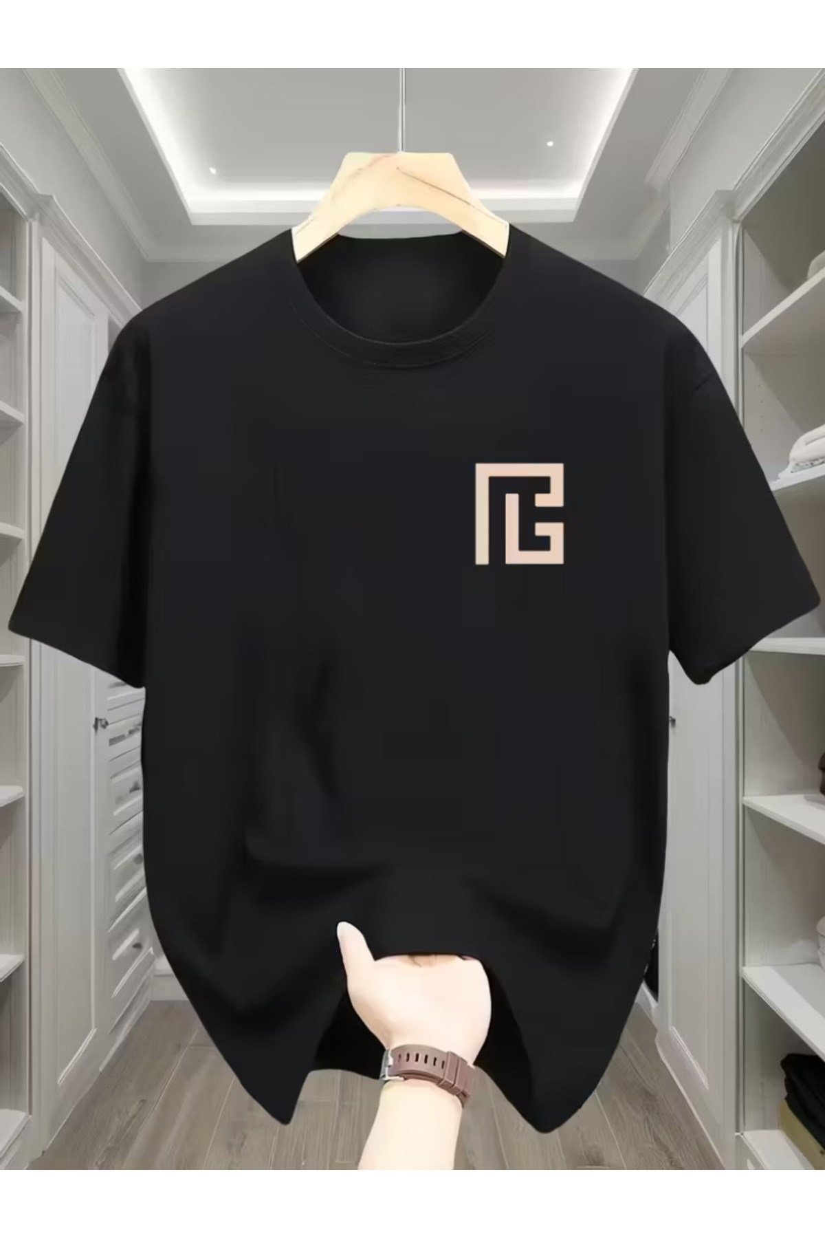 Unisex Geometrik Baskılı Basic Bisiklet Yaka Regular T-shirt