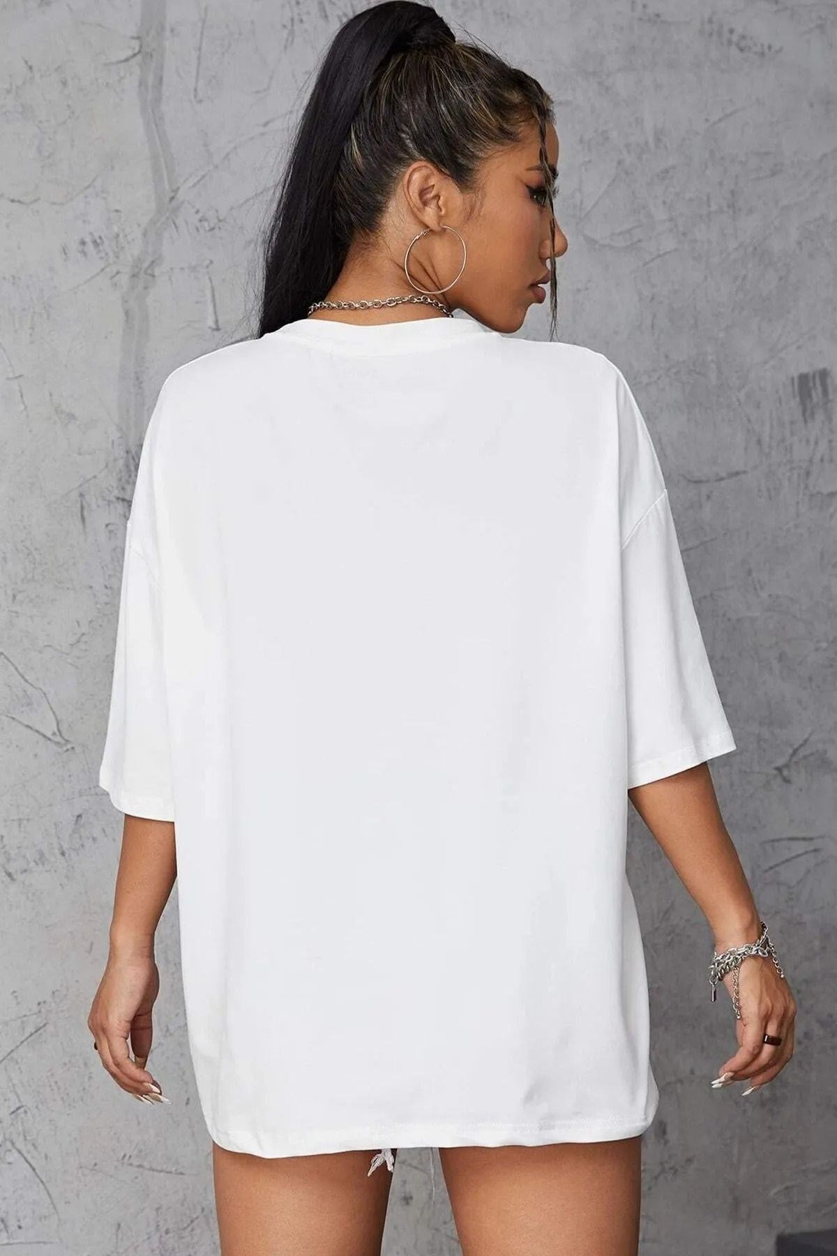 Unisex Kalp Baskılı Basic Bisiklet Yaka Regular T-shirt %100 Pamuk