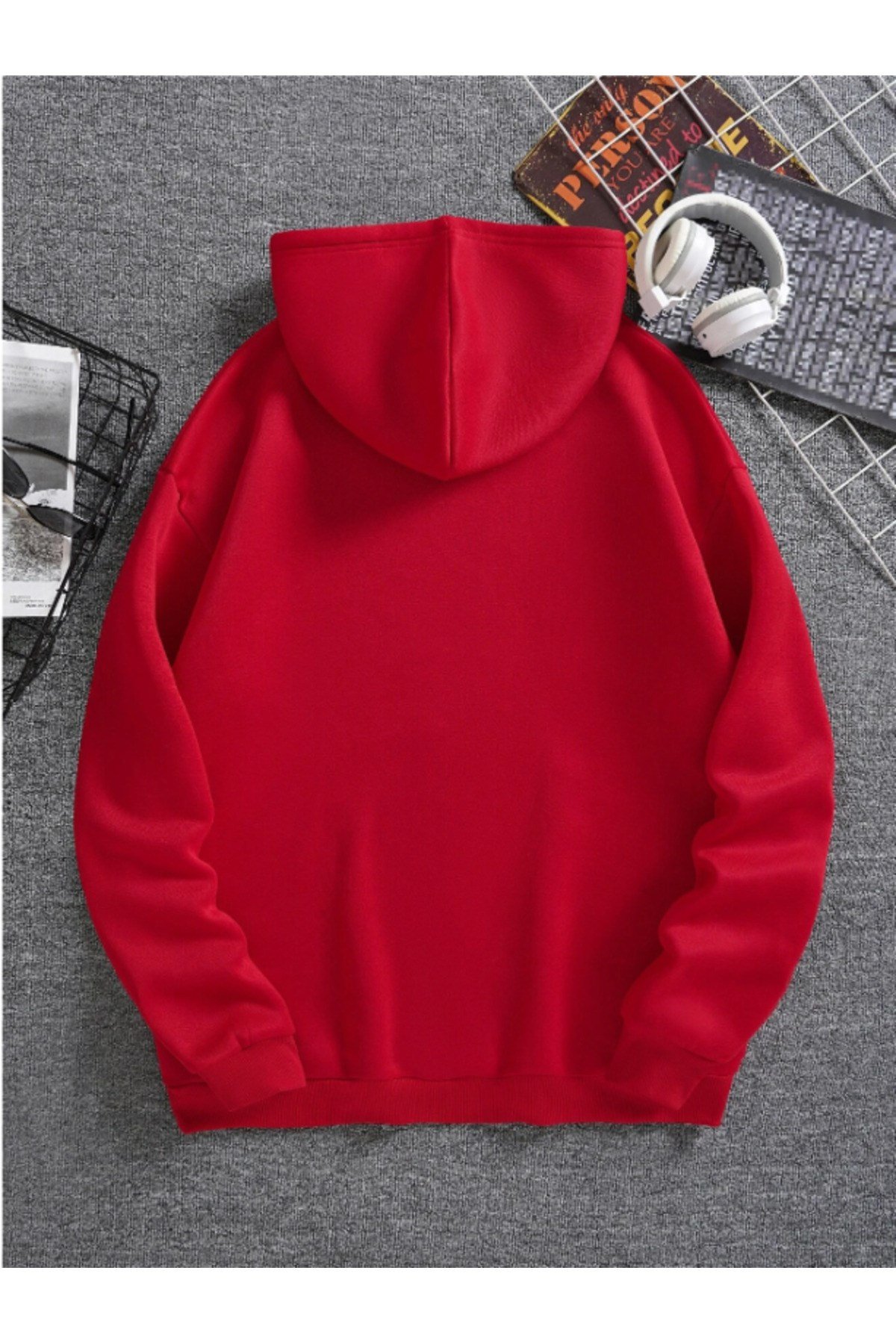 Unisex kırmızı Kanguru Cepli Kapüşonlu Sweatshirt kırmızı Hoodie