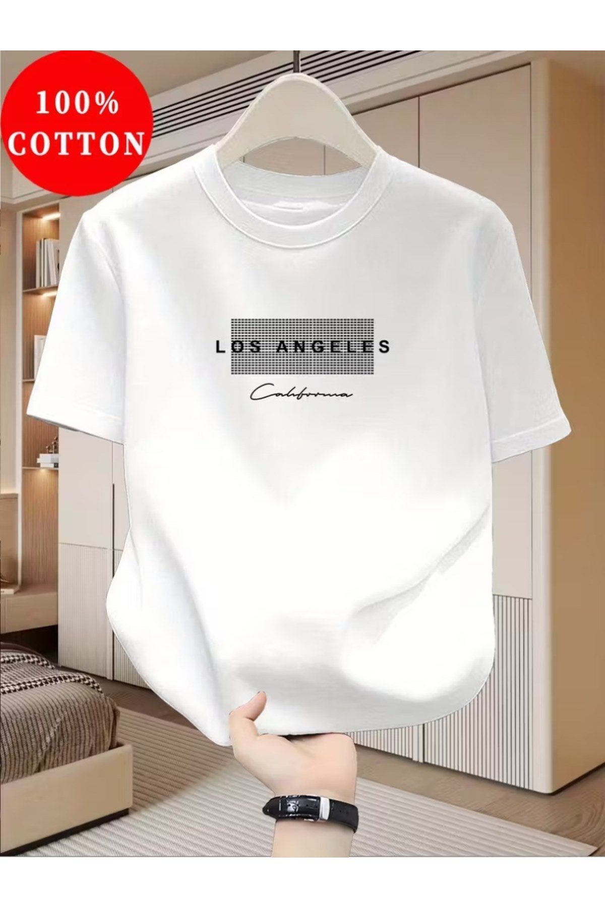 Unisex Los Angles California Baskılı Basic Bisiklet Yaka Regular T-shirt