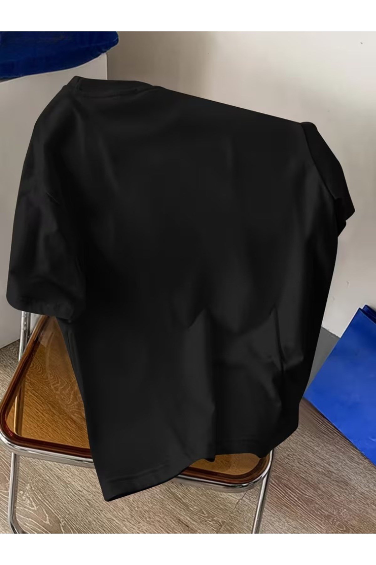 Unisex Mavi Yatay Çizgi Tasarım Basic Bisiklet Yaka Regular T-shirt