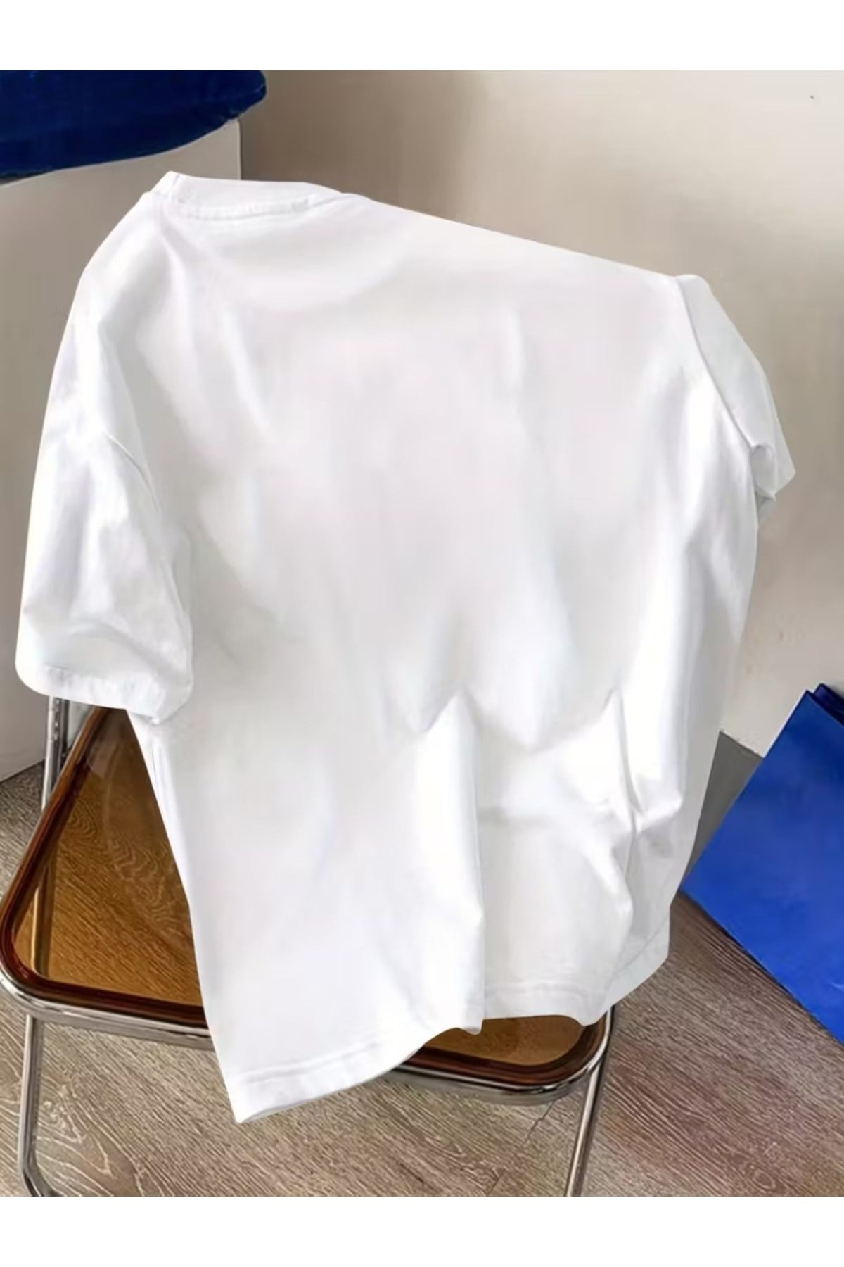 Unisex Mavi Yatay Çizgi Tasarım Basic Bisiklet Yaka Regular T-shirt
