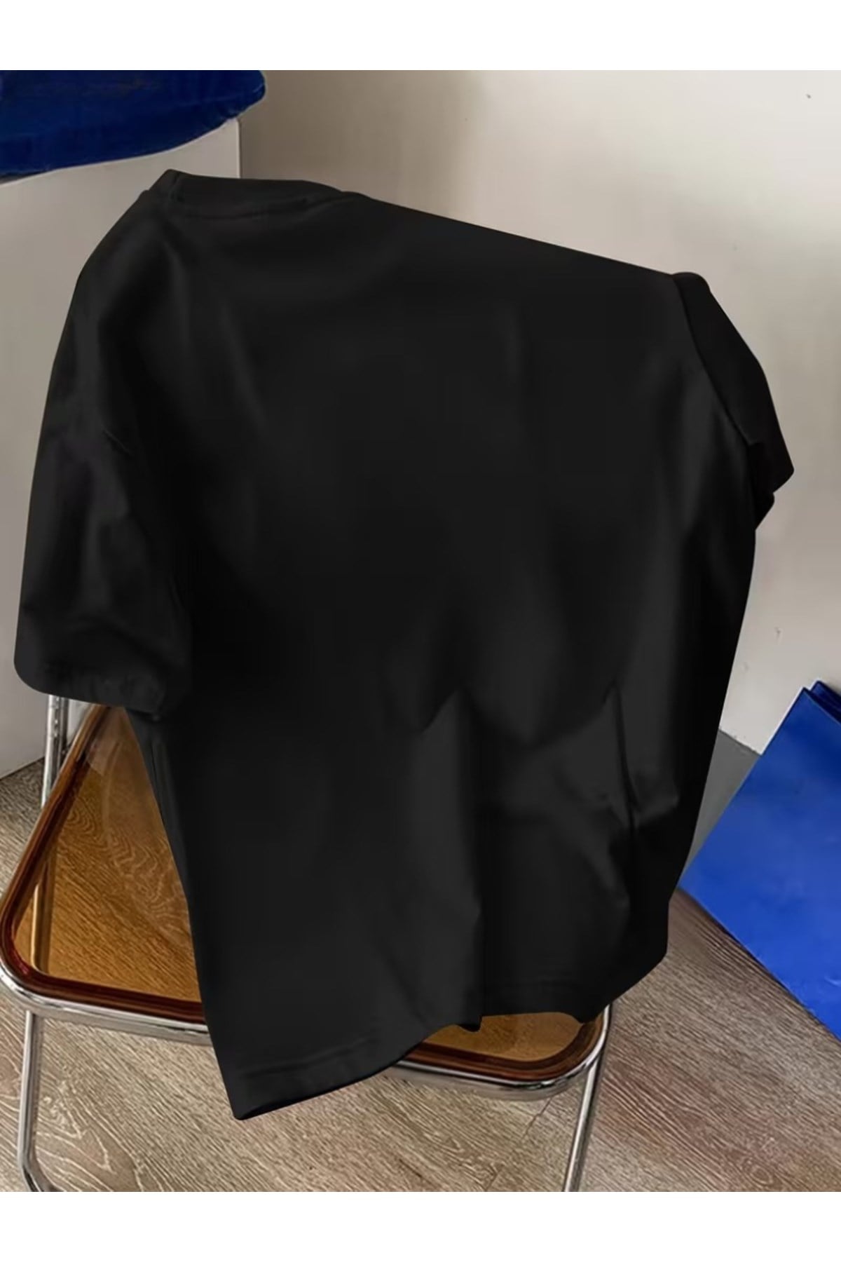 Unisex Mavi Yatay Çizgi Tasarım Basic Bisiklet Yaka Regular T-shirt