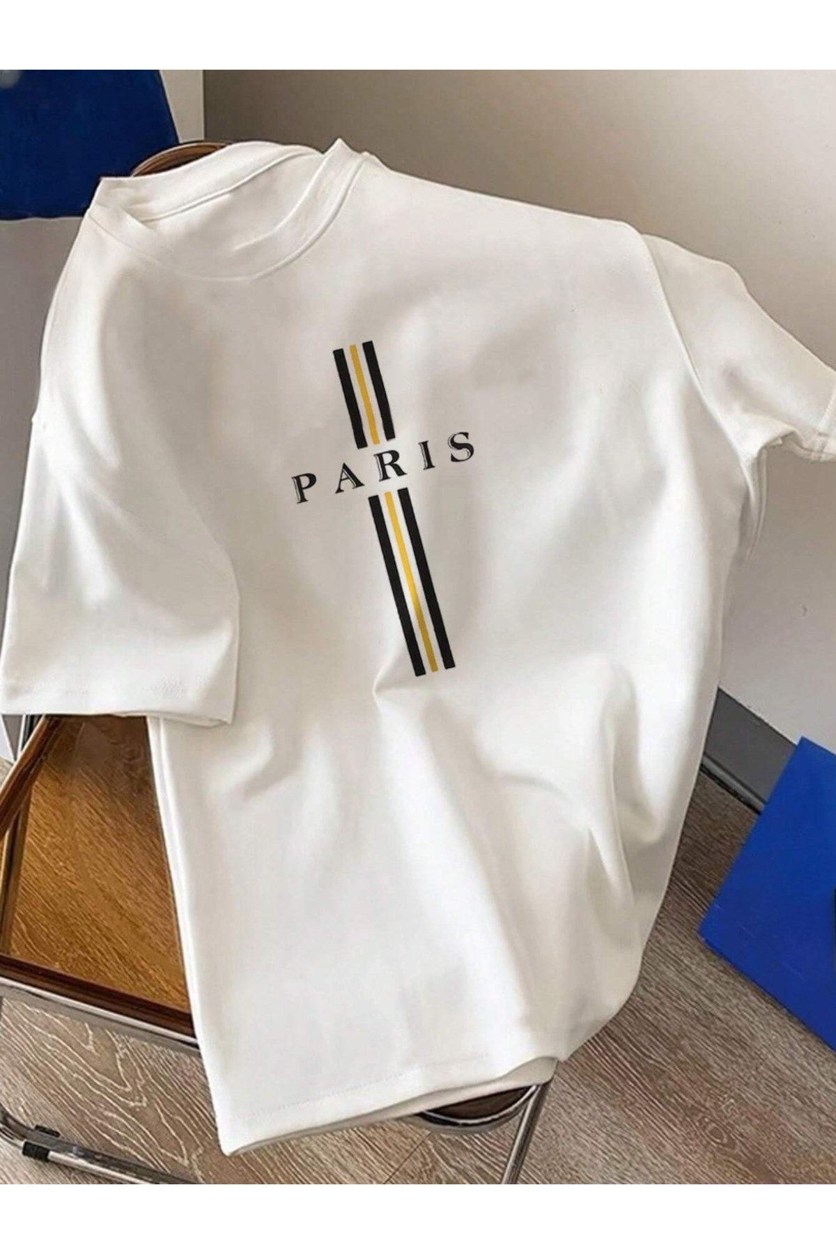 Unisex Paris Dik Özel Tasarımlı Basic Bisiklet Yaka Regular T-shirt %100 Pamuk