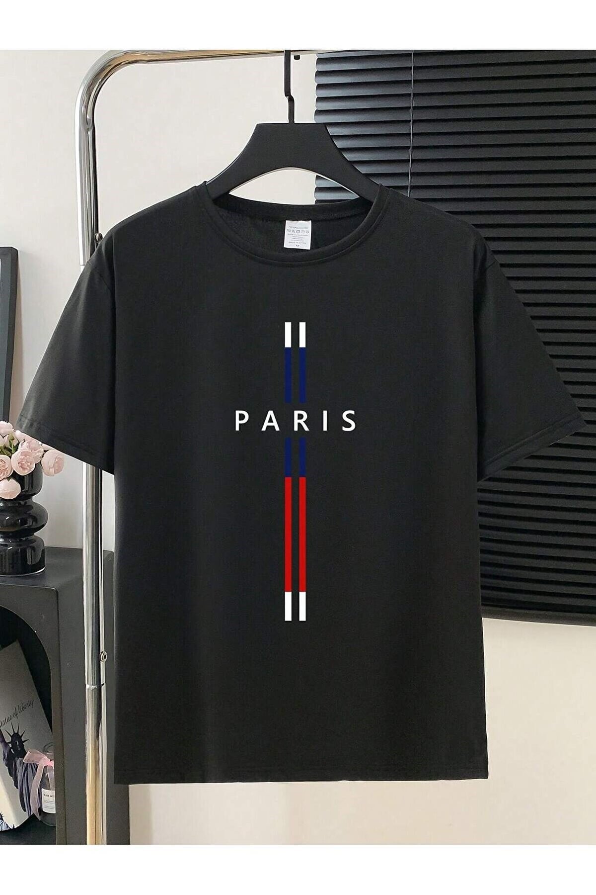 Unisex Paris Dik Tasarımlı Basic Bisiklet Yaka Regular T-shirt %100 Pamuk