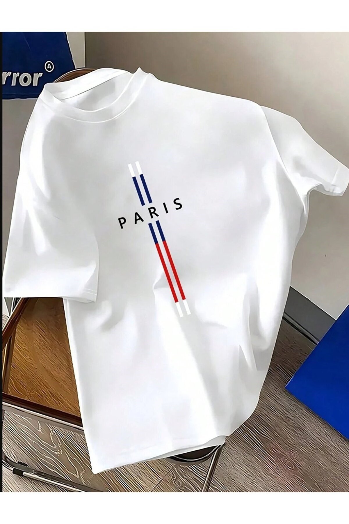 Unisex Paris Dik Tasarımlı Basic Bisiklet Yaka Regular T-shirt %100 Pamuk