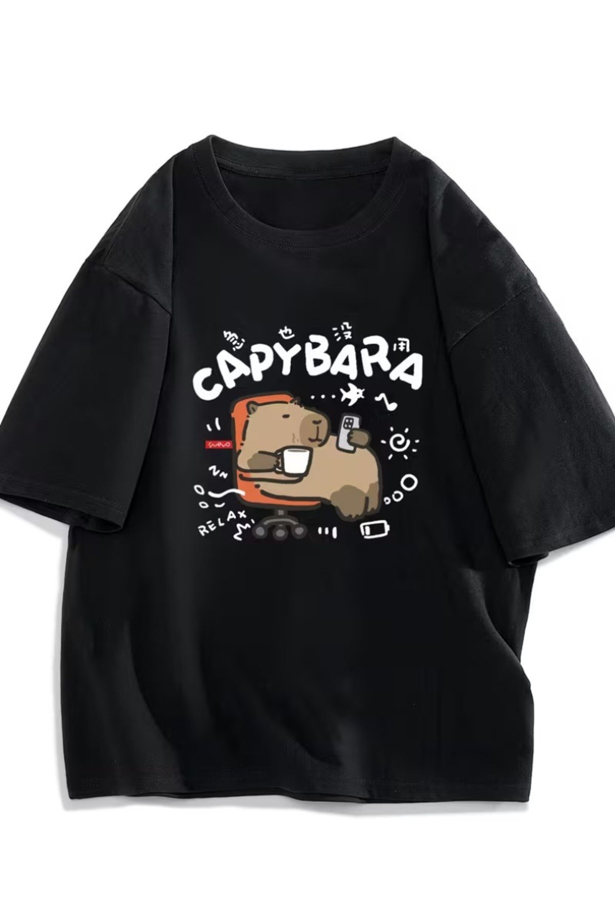 Unisex Sevimli CapyBara Baskılı Basic Regular T-shirt