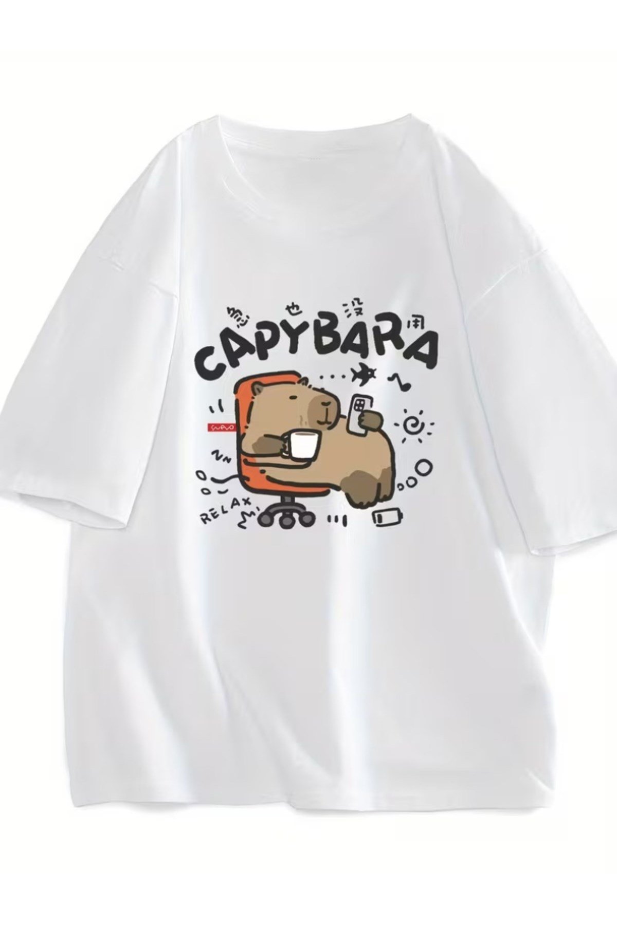 Unisex Sevimli CapyBara Baskılı Basic Regular T-shirt