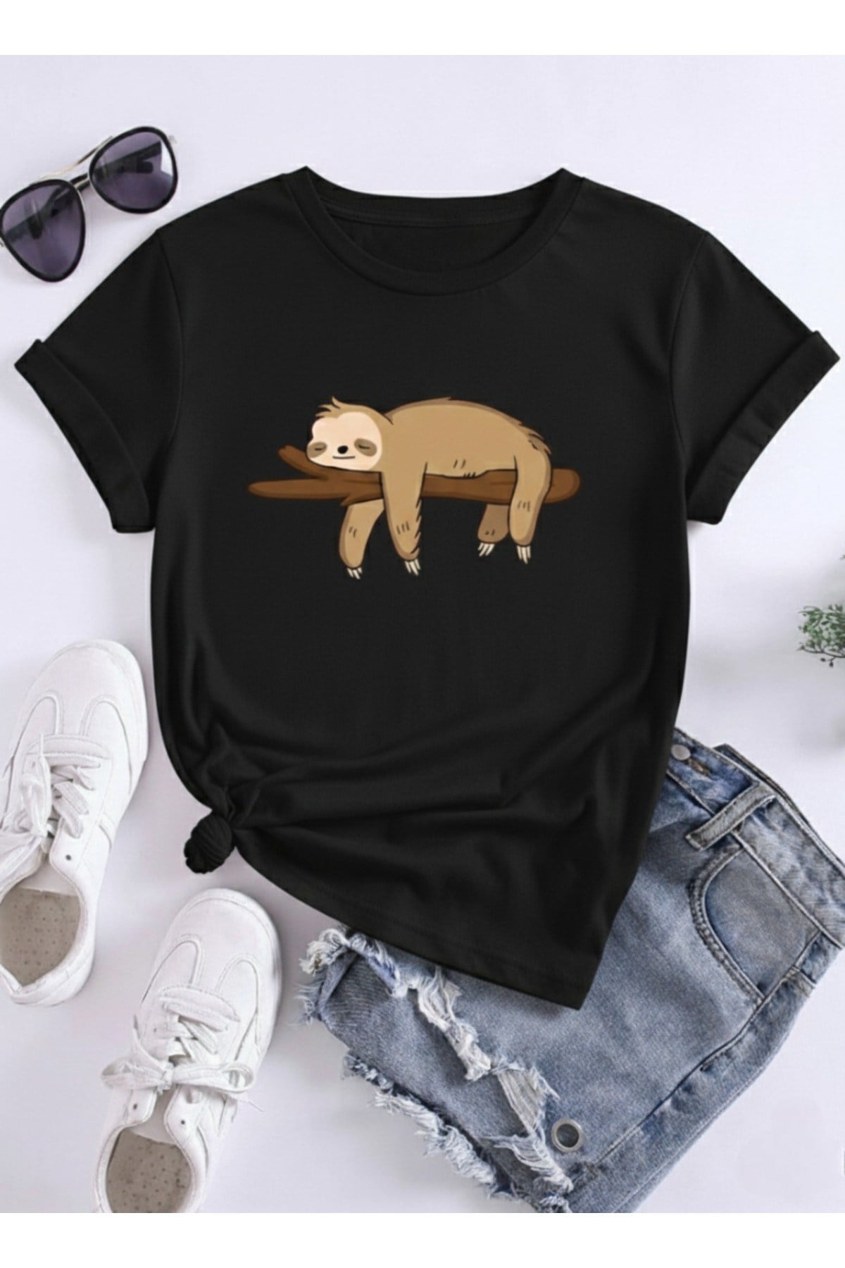 Unisex Sevimli Maymun Tasarımlı Basic Bisiklet Yaka Regular T-shirt %100 Pamuk