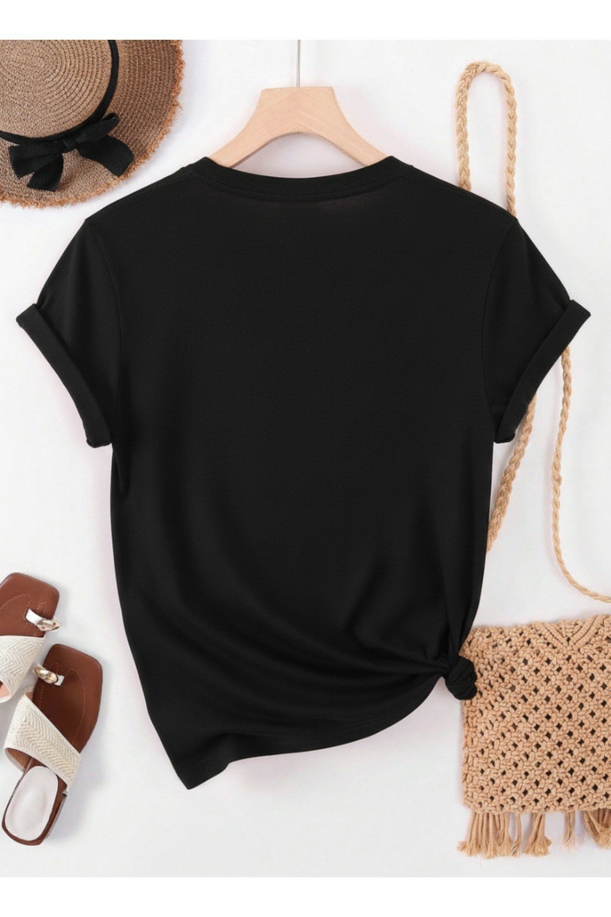 Unisex Sevimli Panda Baskılı Basic Bisiklet Yaka Regular T-shirt %100 Pamuk