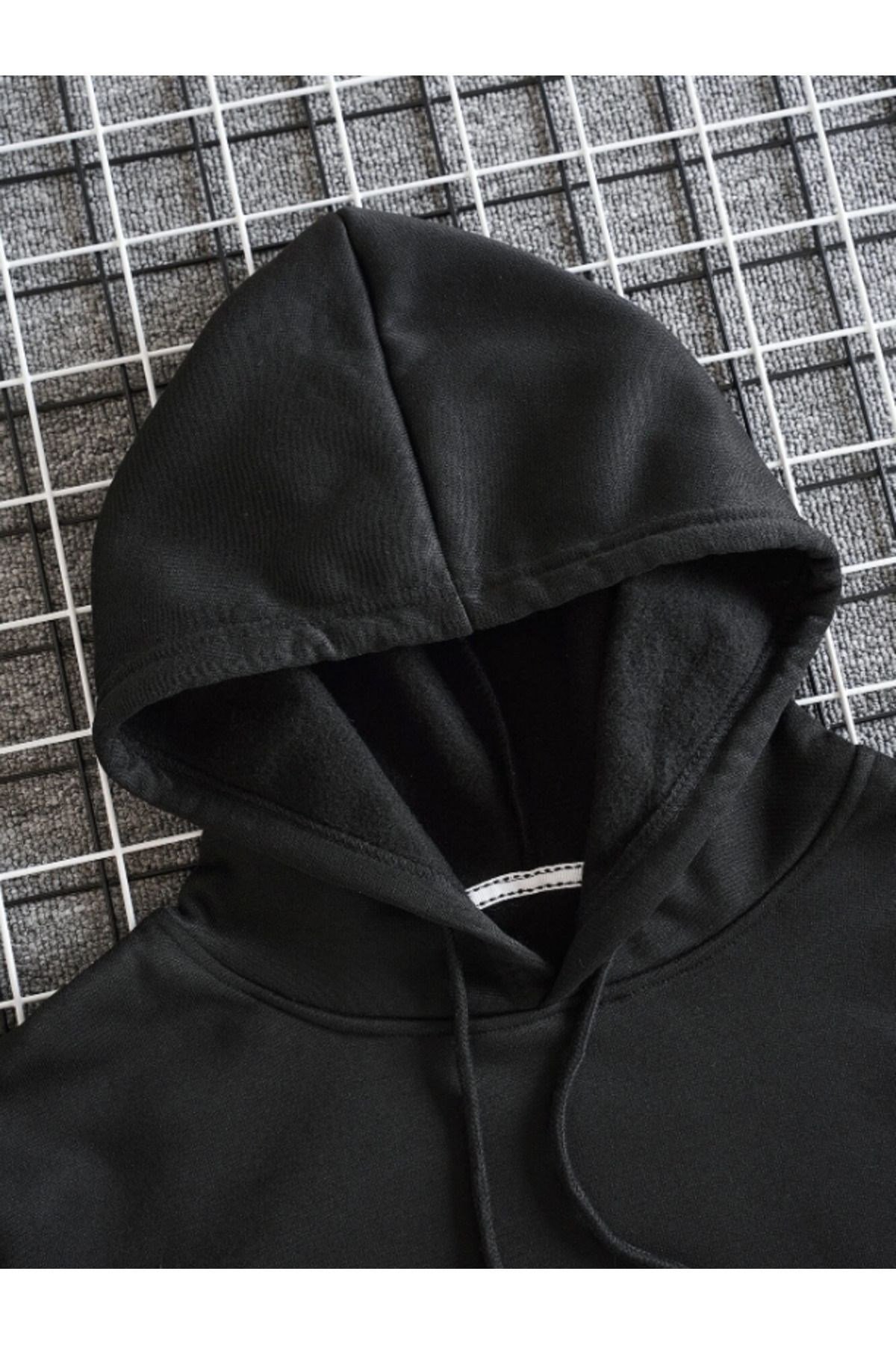 Unisex Siyah Kanguru Cepli Kapüşonlu Sweatshirt siyah Hoodie