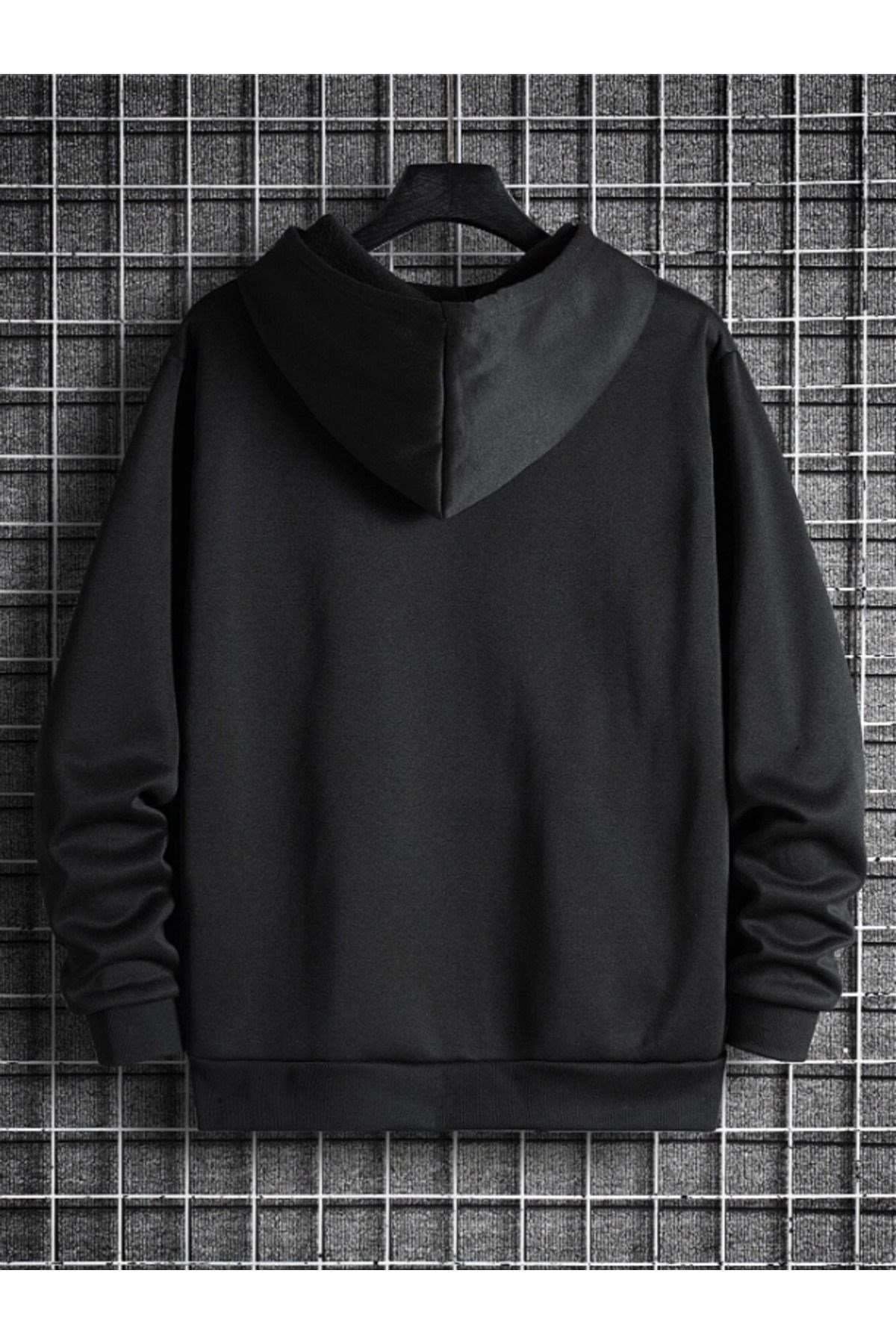 Unisex Siyah Kanguru Cepli Kapüşonlu Sweatshirt siyah Hoodie