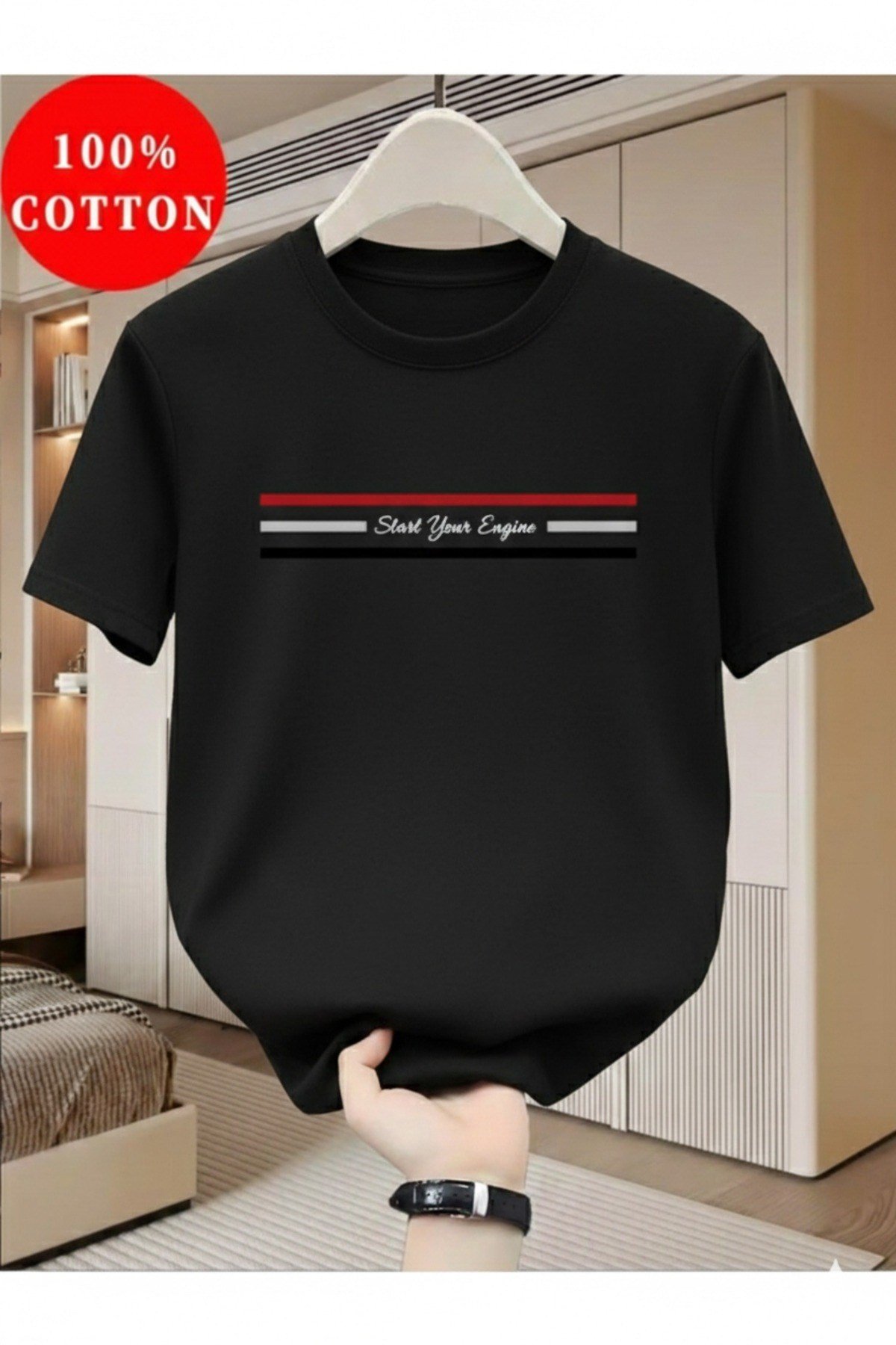 Unisex Start Your Engine Baskılı Regular T-shirt