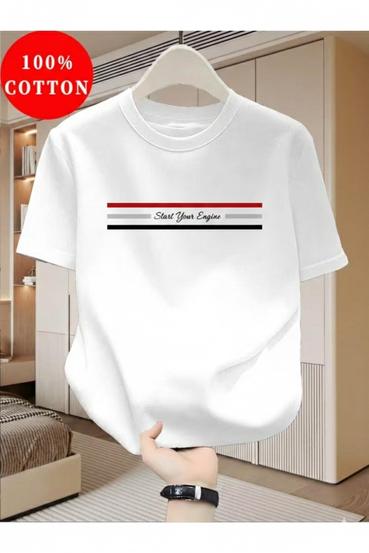 Unisex Start Your Engine Baskılı Regular T-shirt