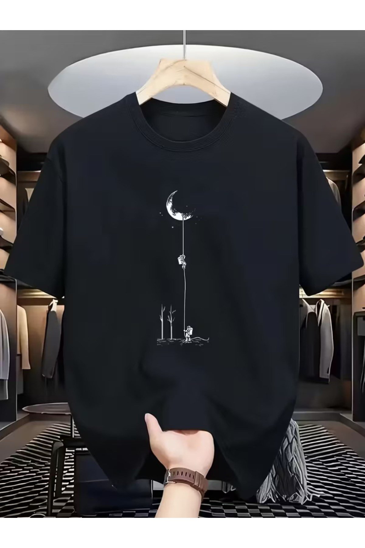 Unisex Uzay Temalı Basic Bisiklet Yaka Regular T-shirt %100 Pamuk