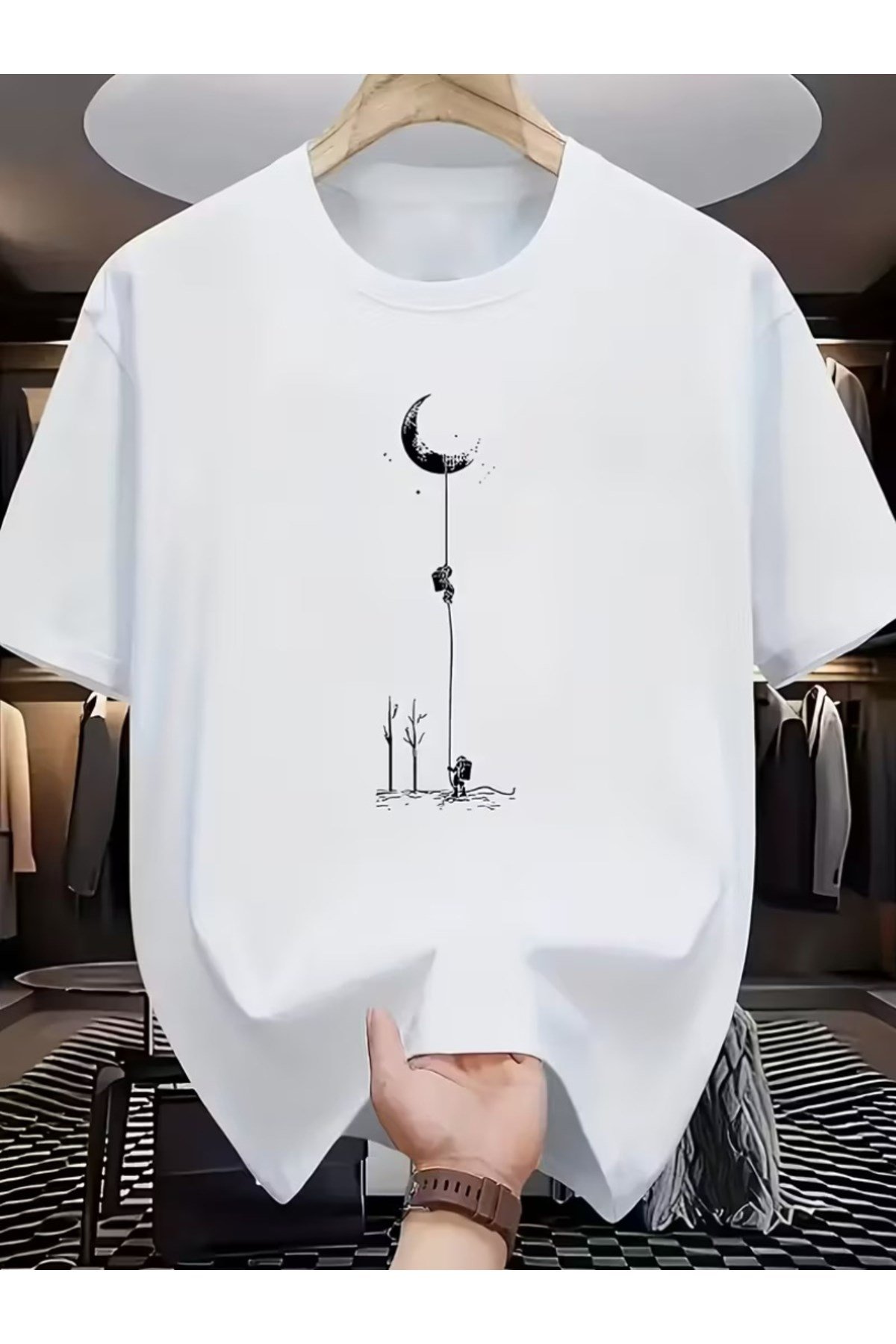 Unisex Uzay Temalı Basic Bisiklet Yaka Regular T-shirt %100 Pamuk