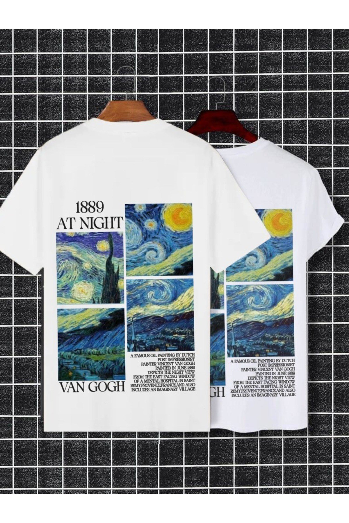 Unisex Van Gogh Basic Bisiklet Yaka Regular Standart Kalıp T-shirt Pamuk 2'li Set