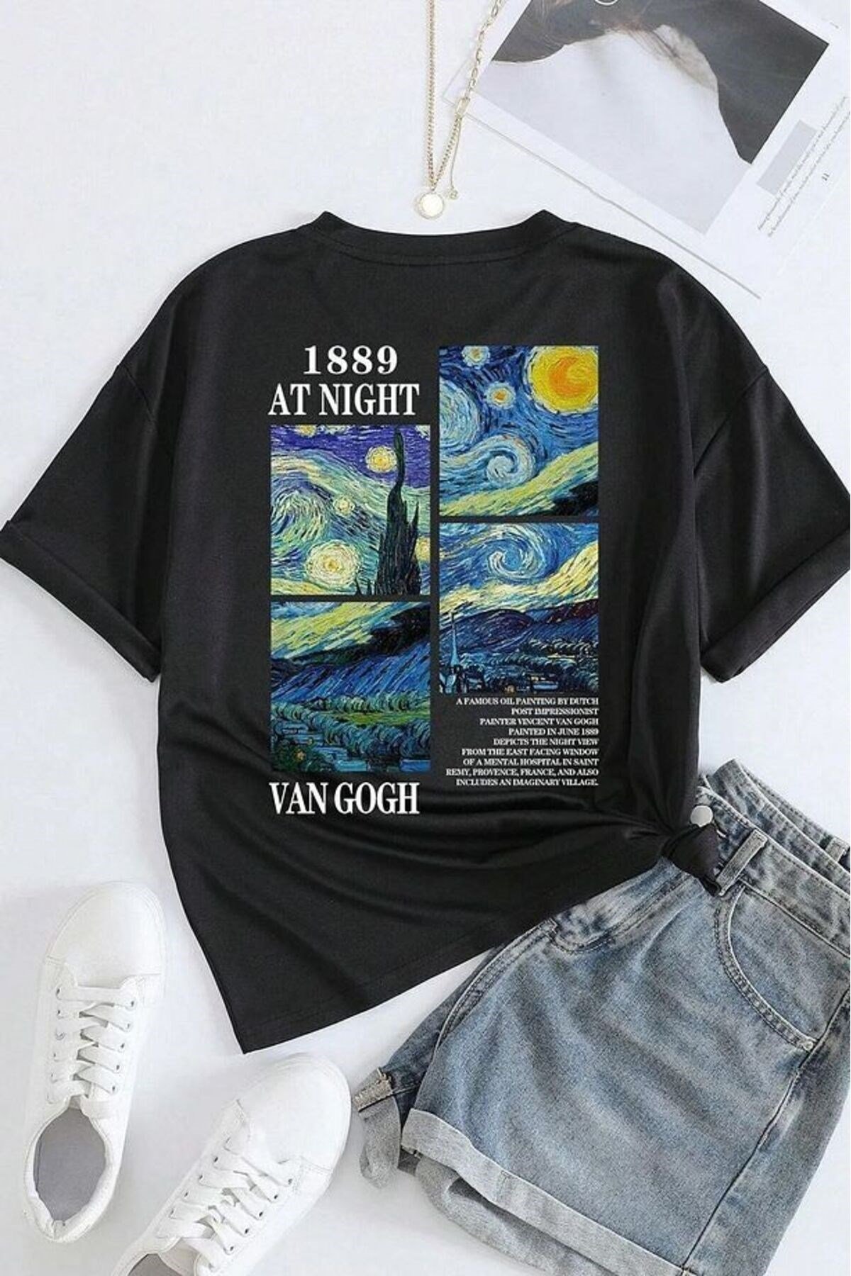 Unisex Van Gogh Basic Bisiklet Yaka Regular Standart Kalıp T-shirt Pamuk 2'li Set