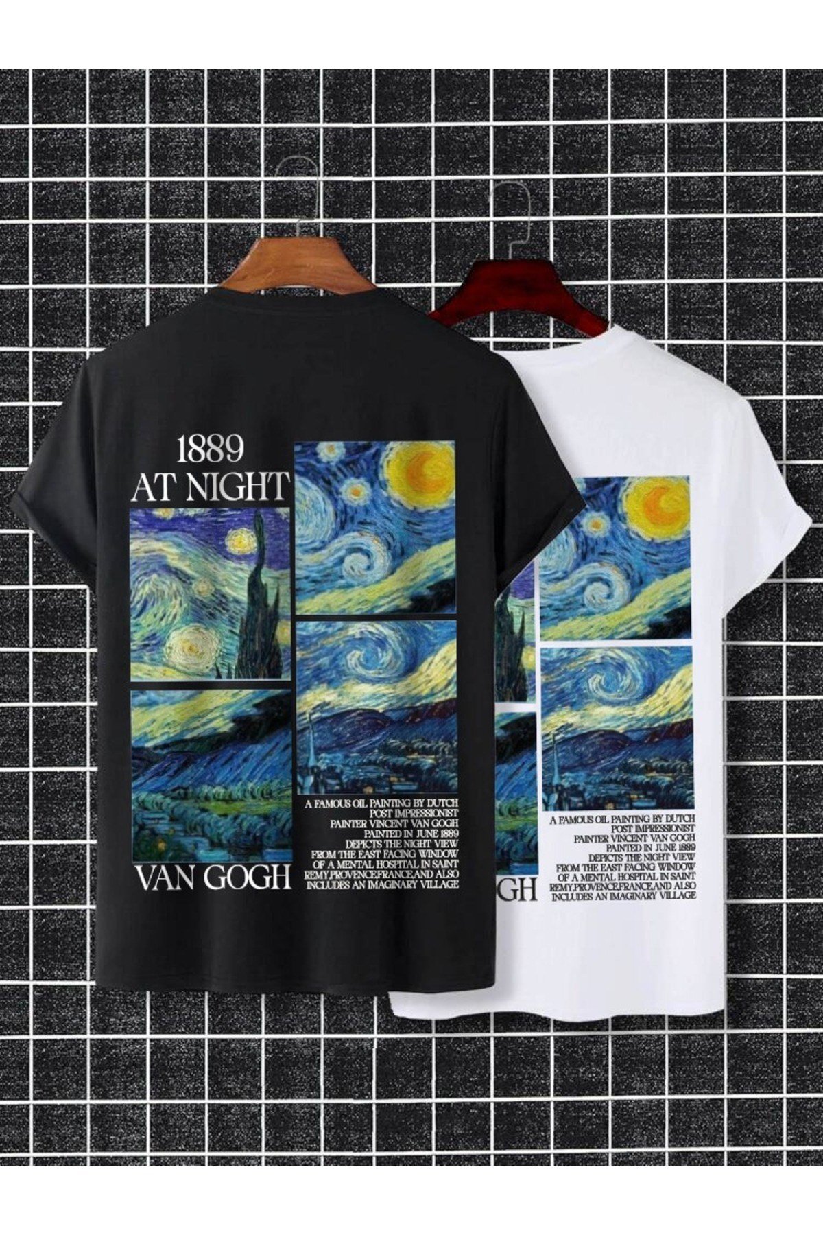 Unisex Van Gogh Basic Bisiklet Yaka Regular Standart Kalıp T-shirt Pamuk 2'li Set