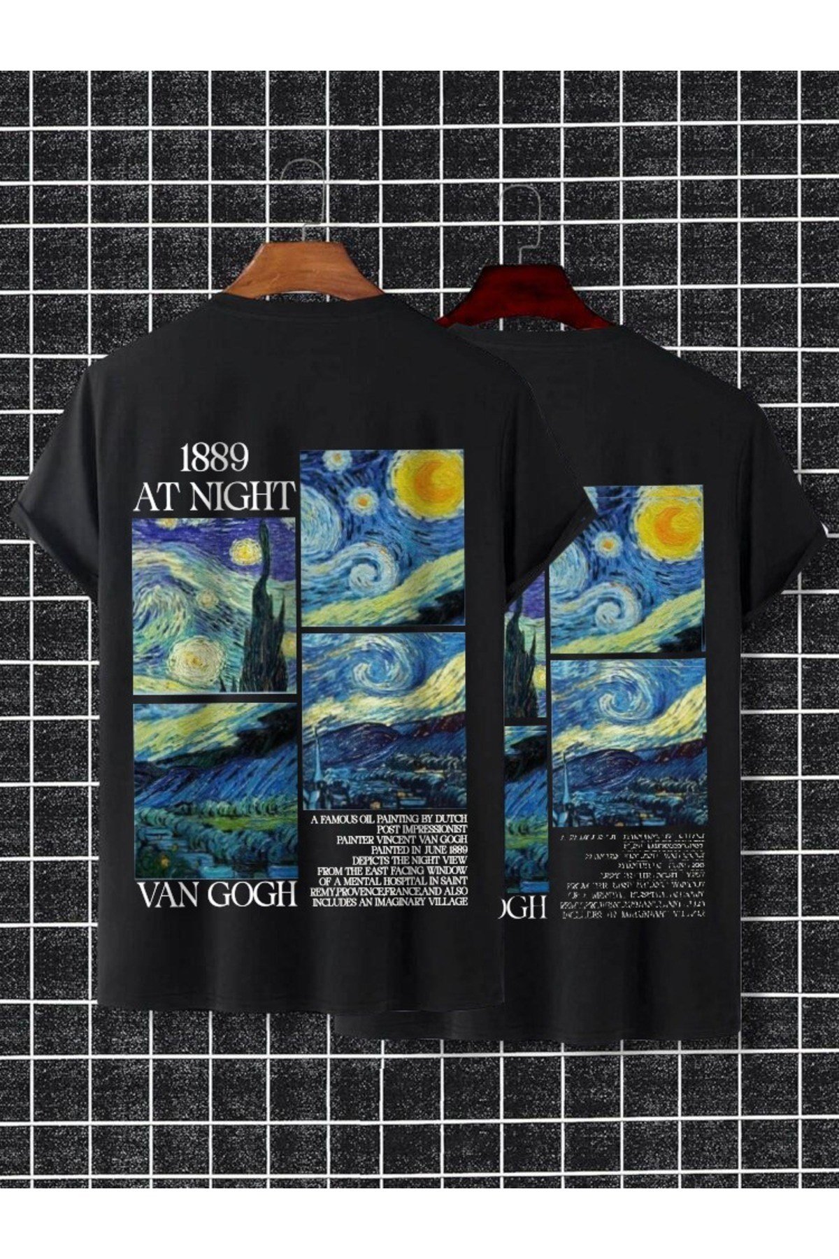 Unisex Van Gogh Basic Bisiklet Yaka Regular Standart Kalıp T-shirt Pamuk 2'li Set