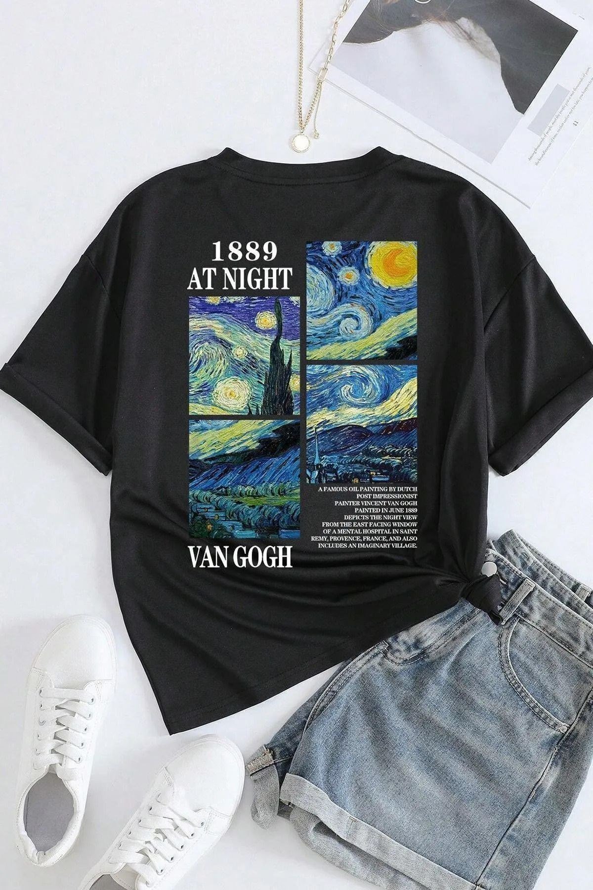 Unisex Van Gogh Baskılı Basic Bisiklet Yaka Regular T-shirt %100 Pamuk