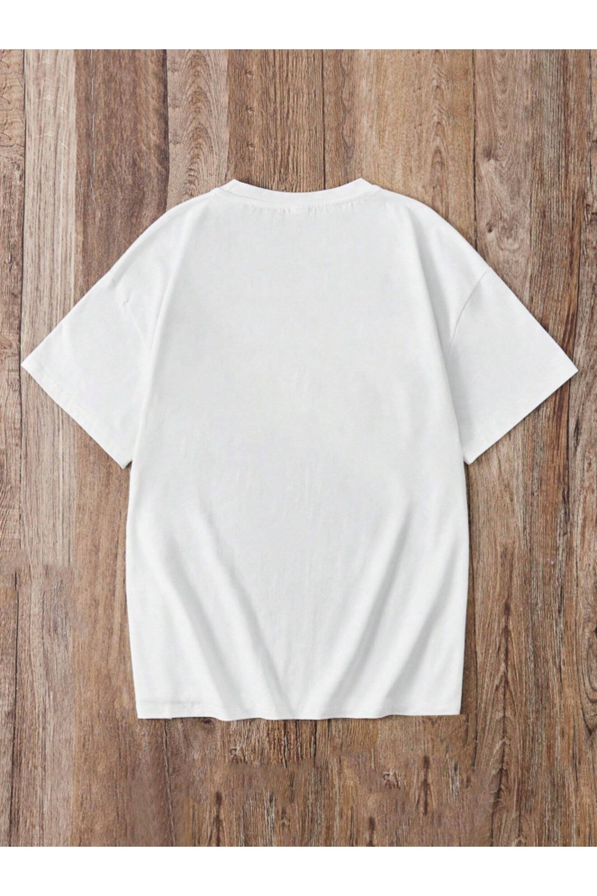 Unisex Vintage Baskılı Basic Bisiklet Yaka Regular T-shirt %100 Pamuk Beyaz
