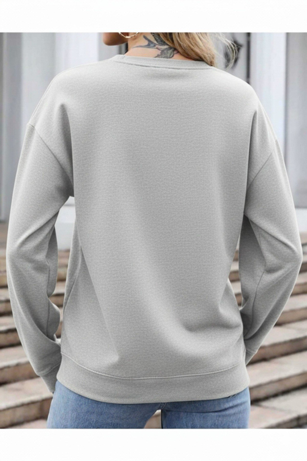 Unisex Yılbaşı Ho Ho Ho Baskılı Sevimli Geyik Santa Kardan Adam Detaylı Sıfır Yaka Noel Sweatshirt