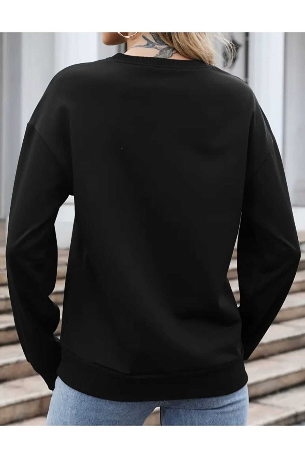 Unisex Yılbaşı Ho Ho Ho Baskılı Sevimli Geyik Santa Kardan Adam Detaylı Sıfır Yaka Noel Sweatshirt
