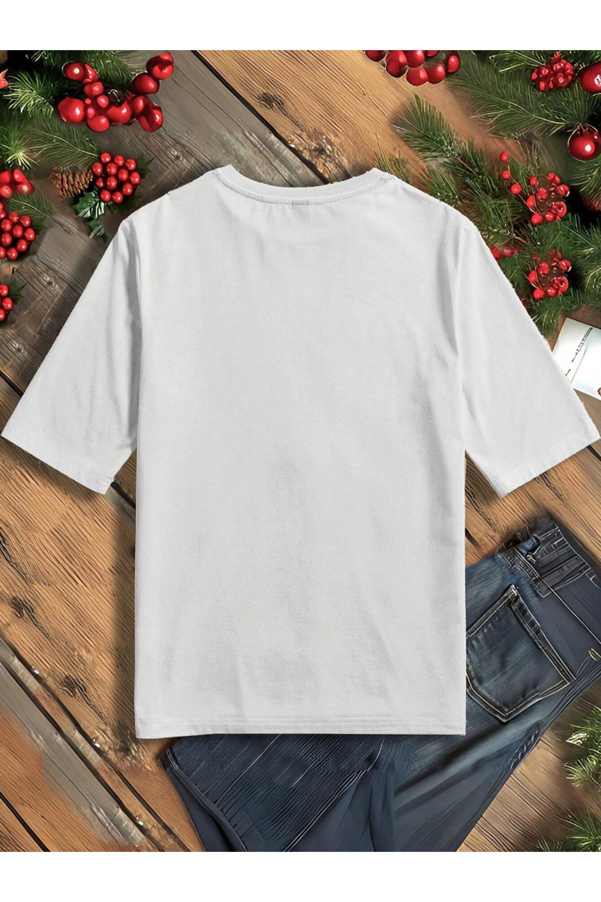 Unisex Yılbaşı Sevimli Kurabiye Merry Christmas Tasarım Basic Bisiklet Yaka T-shirt %100 Pamuk