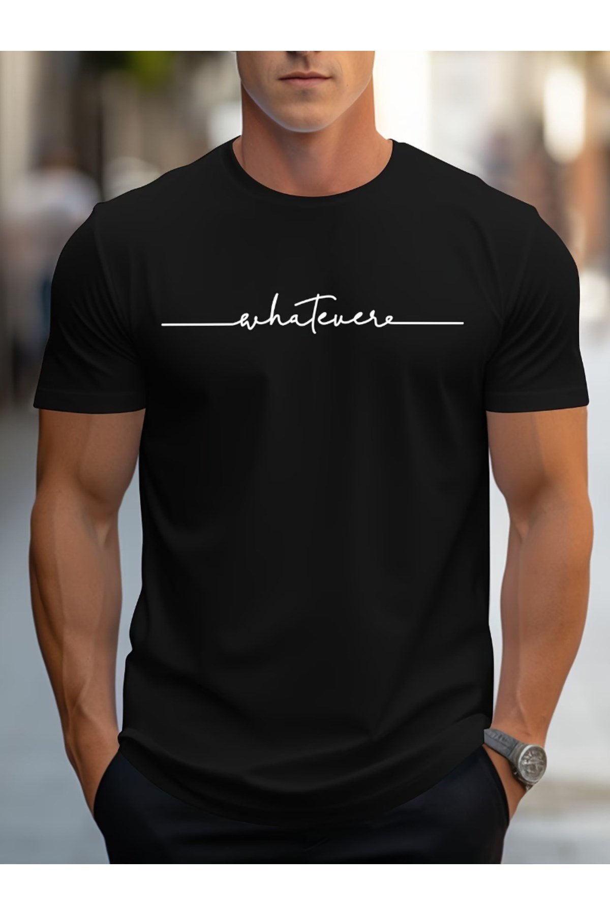 Whatever Baskılı Yatay Tasarım Basic Regular T-shirt