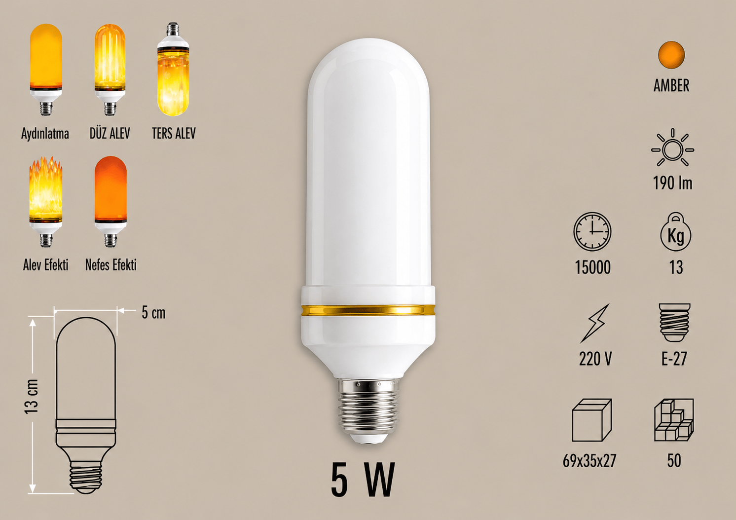 Cata CT-4059 LED Ampul 5W E27 Amber