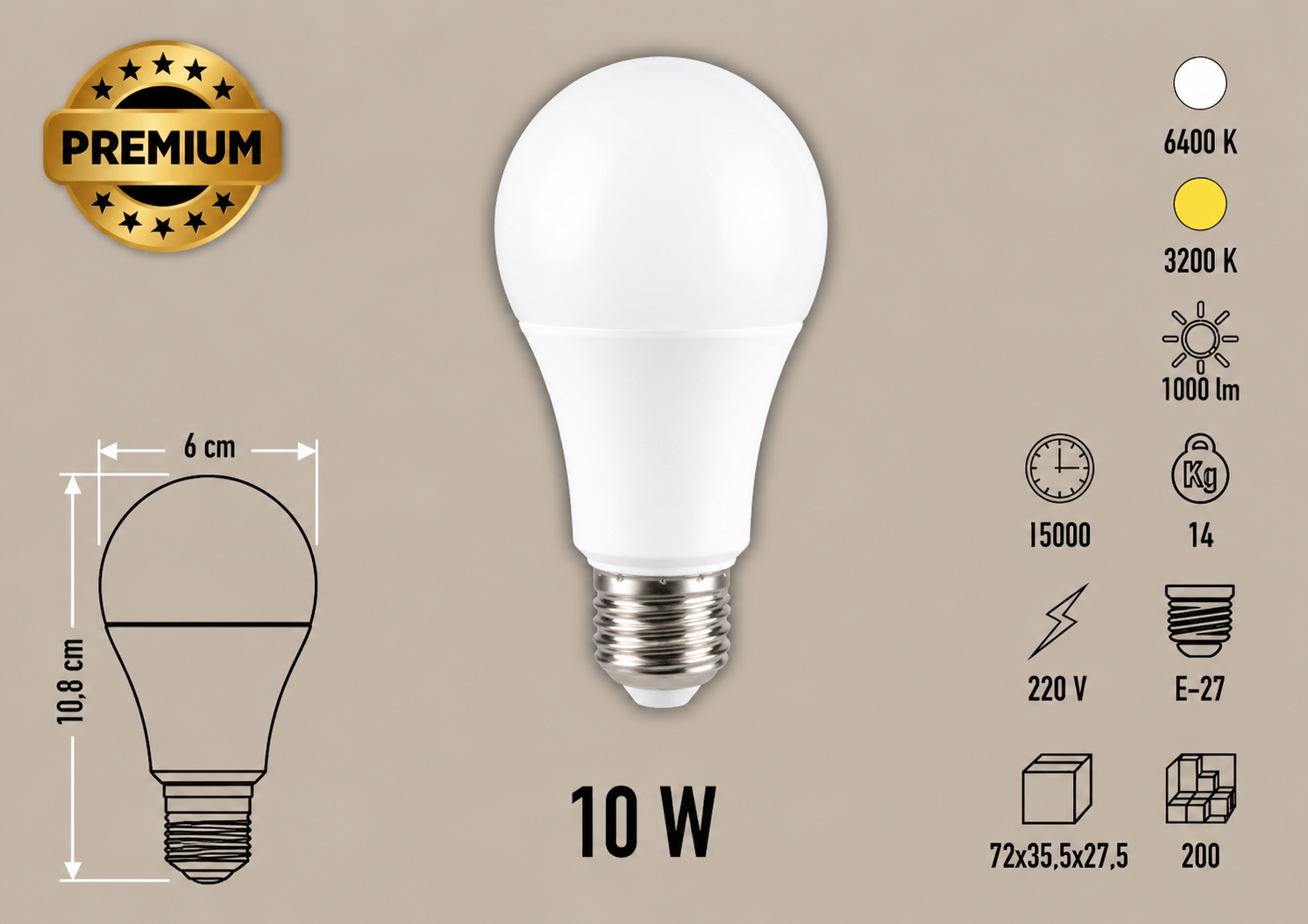 Cata CT-4177 LED Ampul 10W E27 3200K / 6400K
