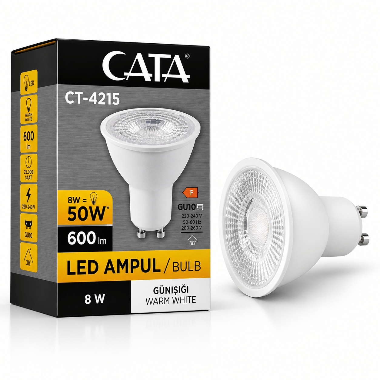Cata CT-4215R Çanak LED Ampul 8W GU10 Amber