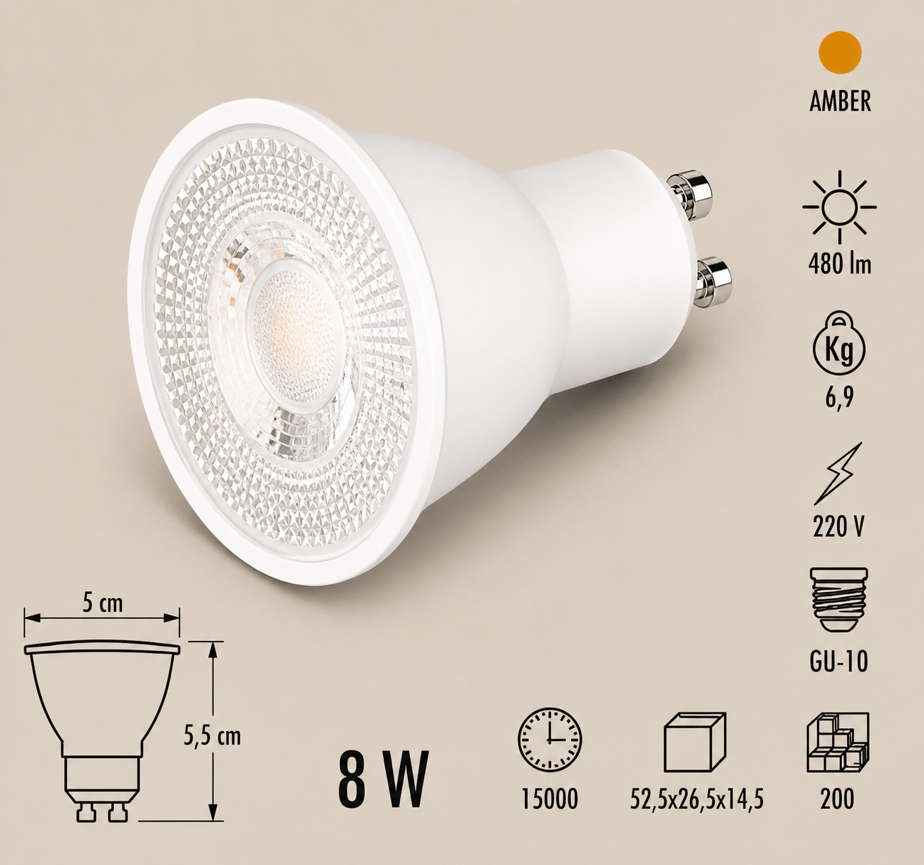 Cata CT-4215R Çanak LED Ampul 8W GU10 Amber
