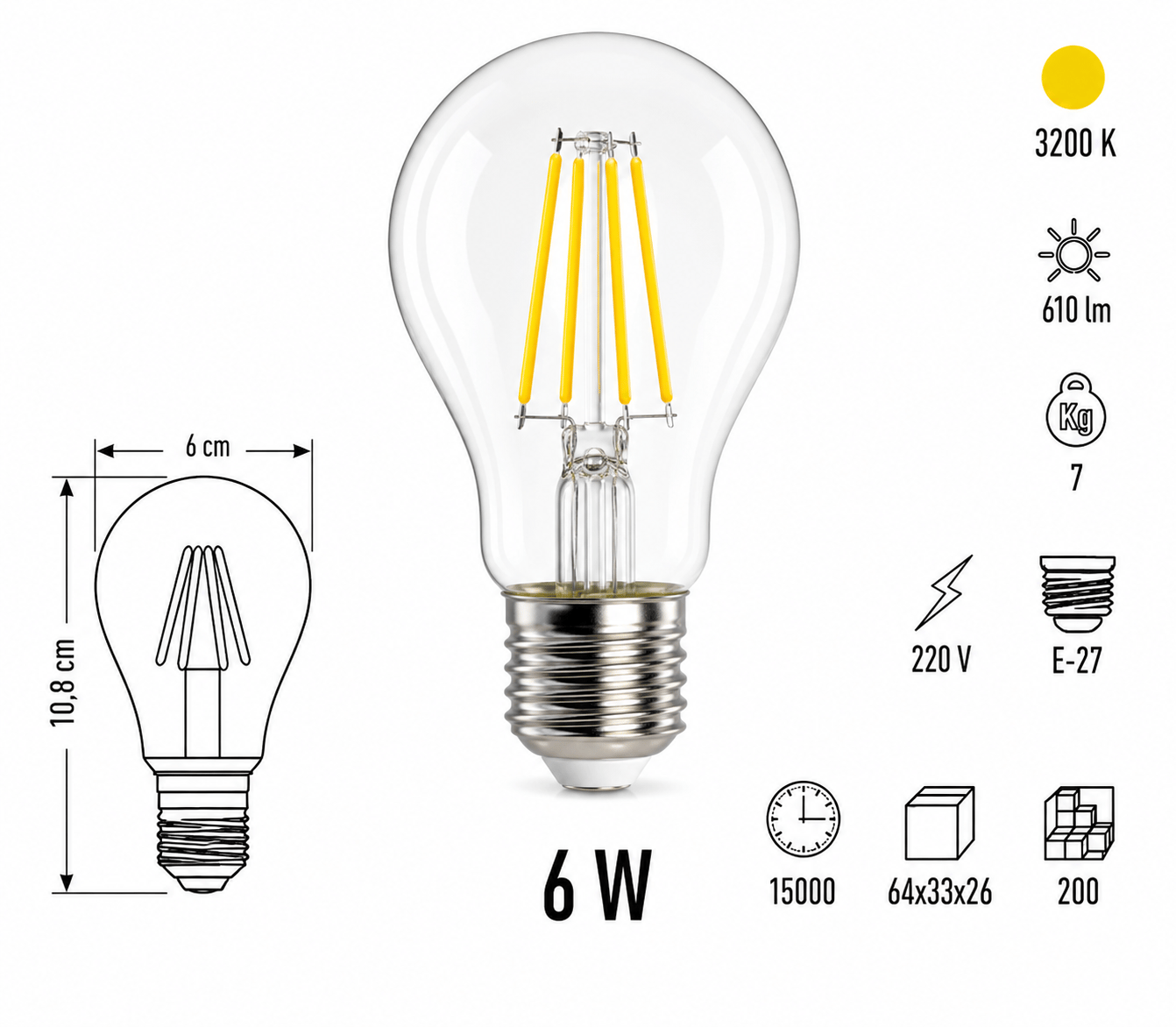 Cata CT-4231 LED Filament Ampul 6W E27 3200K