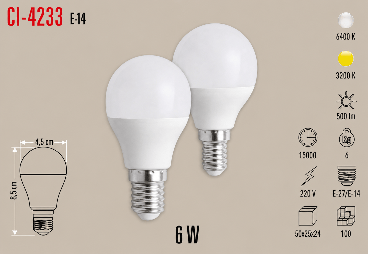 Cata CT-4233 LED Ampul 6W E14 3200K / 6400K