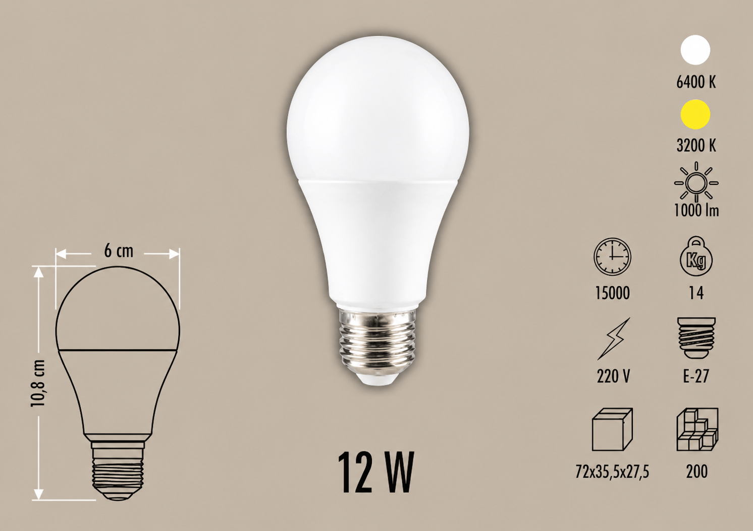 Cata CT-4266 LED Ampul 12W E27 3200K / 6400K
