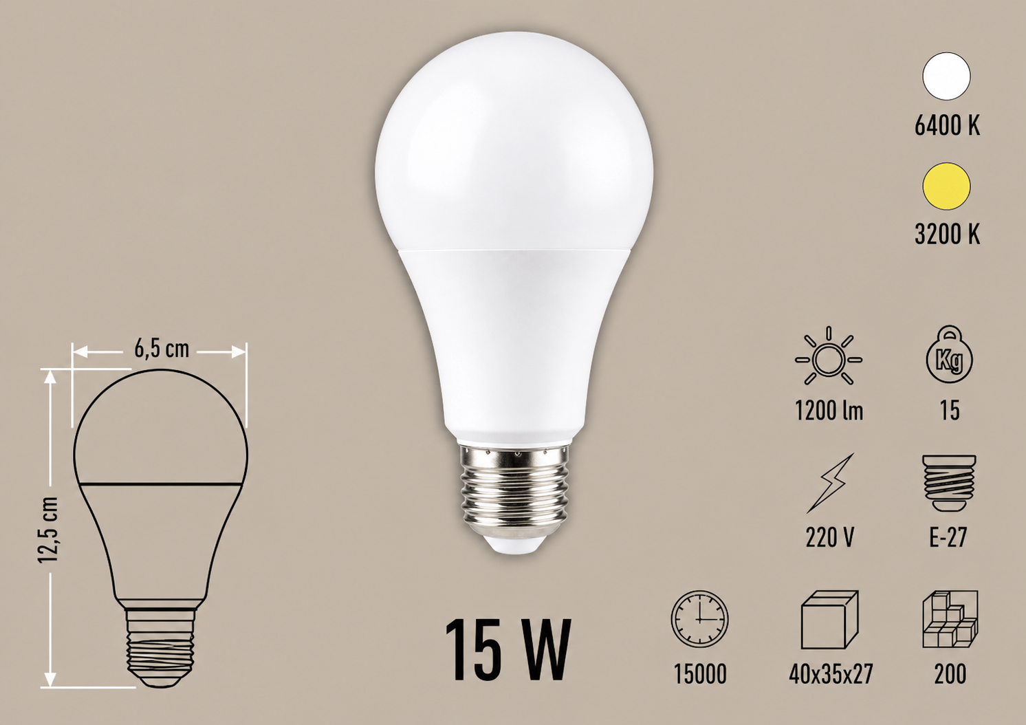 Cata CT-4274 LED Ampul 15W E27 3200K / 6400K