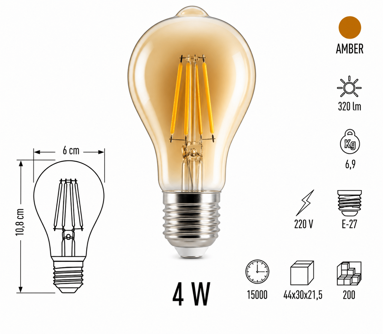 Cata CT-4283 LED Filament Ampul 4W E27 Amber
