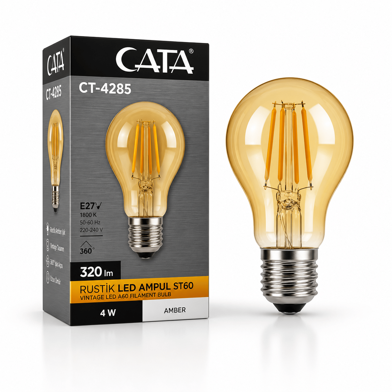 Cata CT-4285 LED Filament Ampul 4W E27 Amber