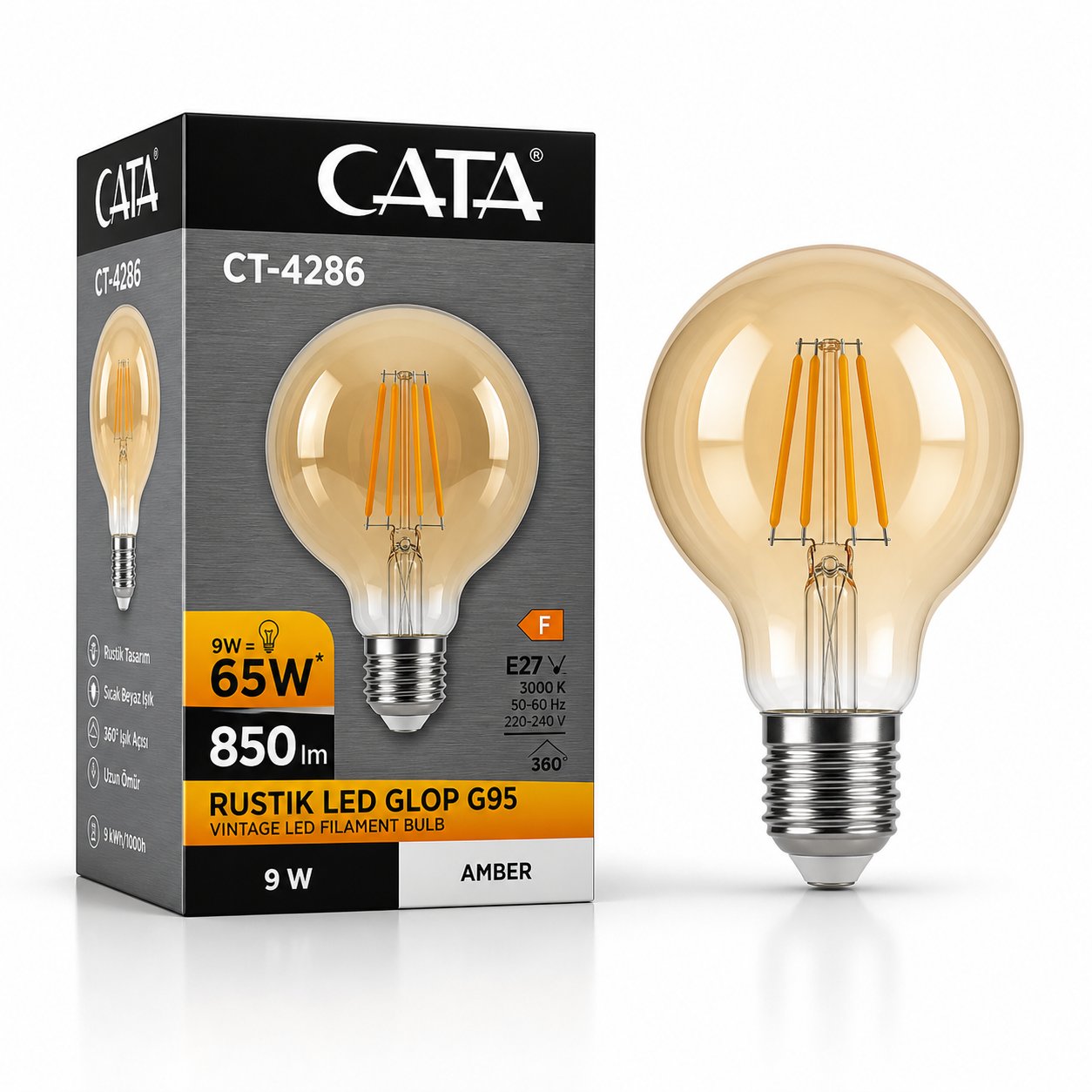 Cata CT-4286 LED Filament Ampul 6W E27 Amber