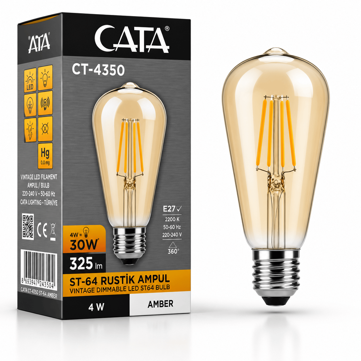 Cata CT-4350 LED Filament Ampul 4W E27 Amber