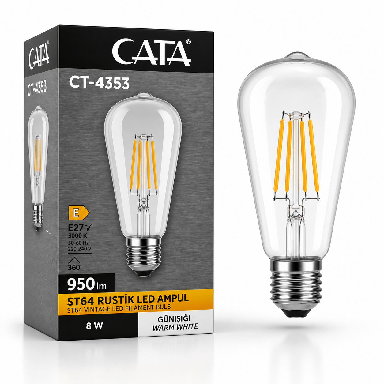 Cata CT-4353 LED Filament Ampul 8W E27 3200K / 4000K