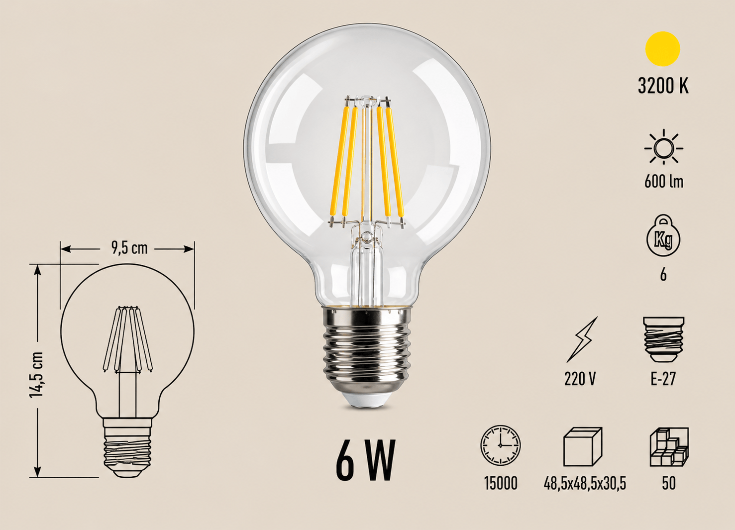 Cata CT-4354 LED Filament Ampul 6W E27 3200K