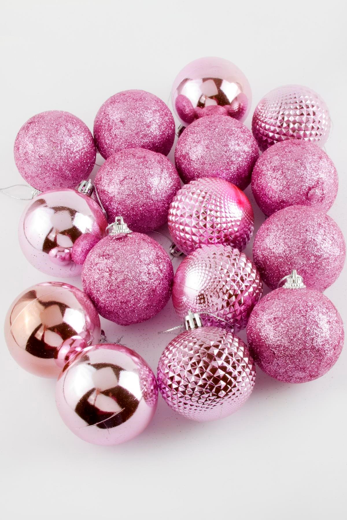 16 Adet Lüks Pembe Renkli Cici Top Yılbaşı Ağaç Süsü