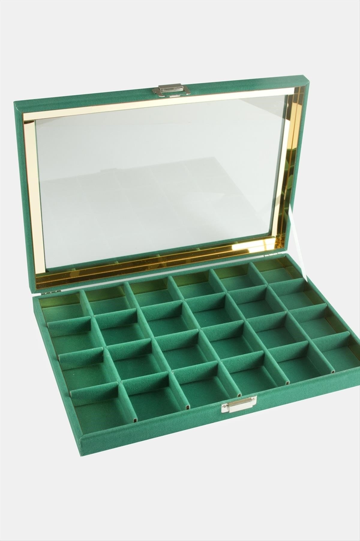 24 Bölmeli Cam Kapaklı Anfora Kumaş Sunum Tablosu 24*34 cm