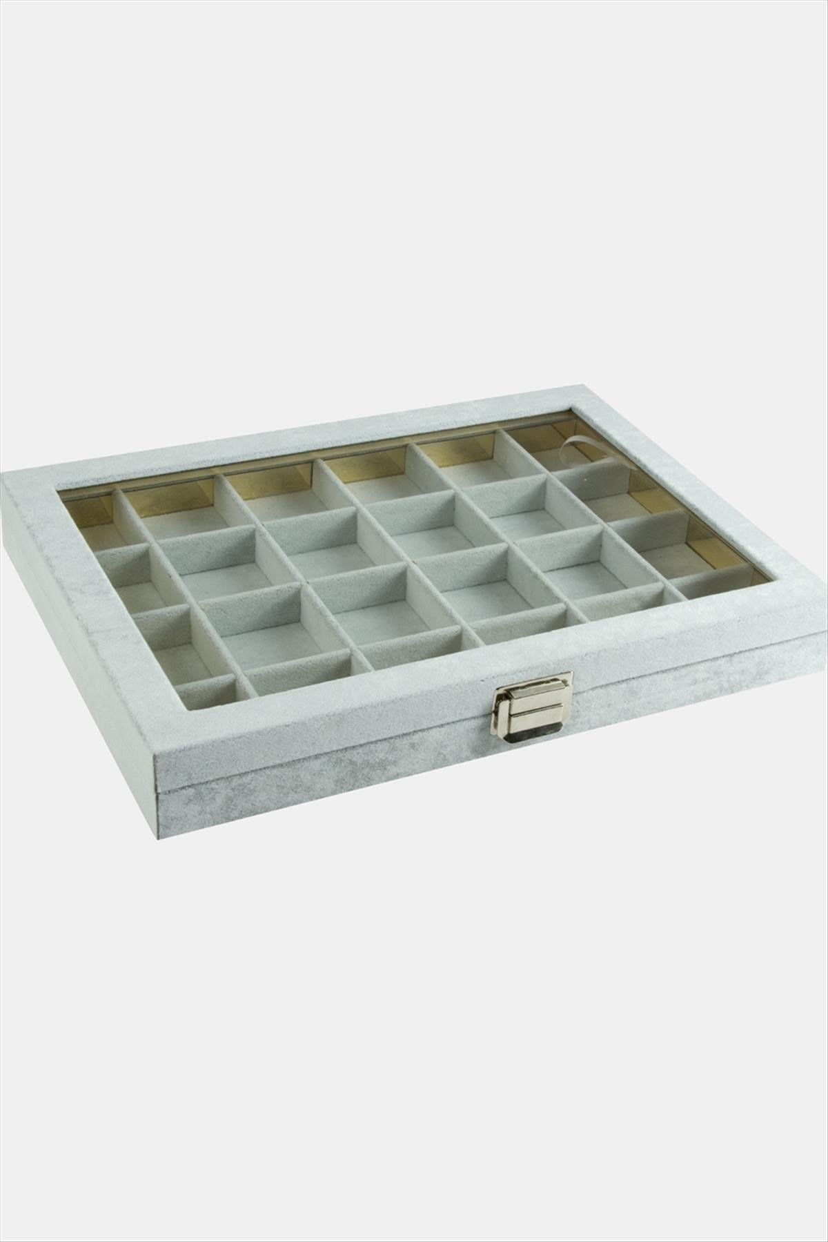 24 Bölmeli Cam Kapaklı Anfora Kumaş Sunum Tablosu 24*34 cm