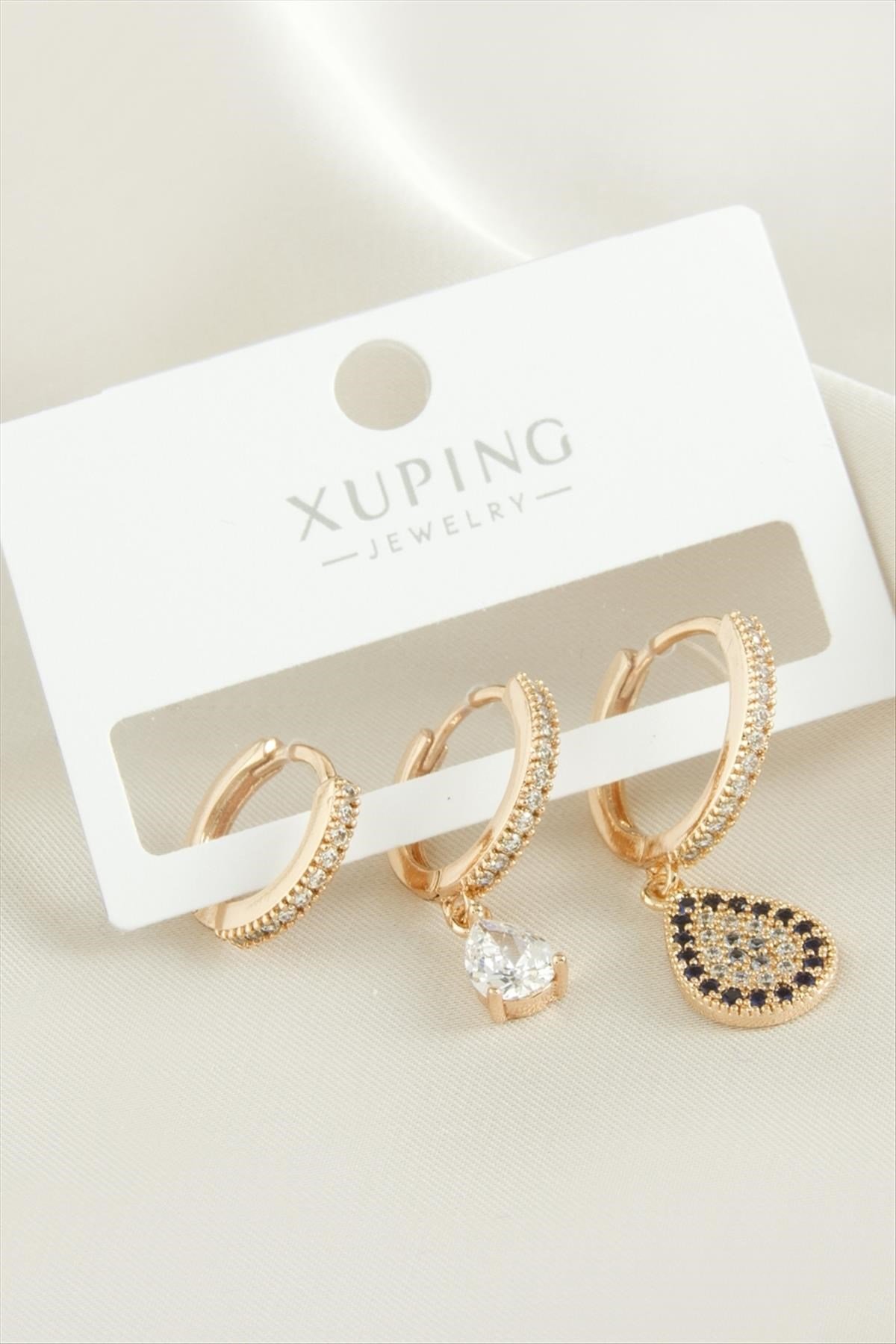 3 Adet Xuping Oval Zirkon Taşlı Lüks Çelik Küpe